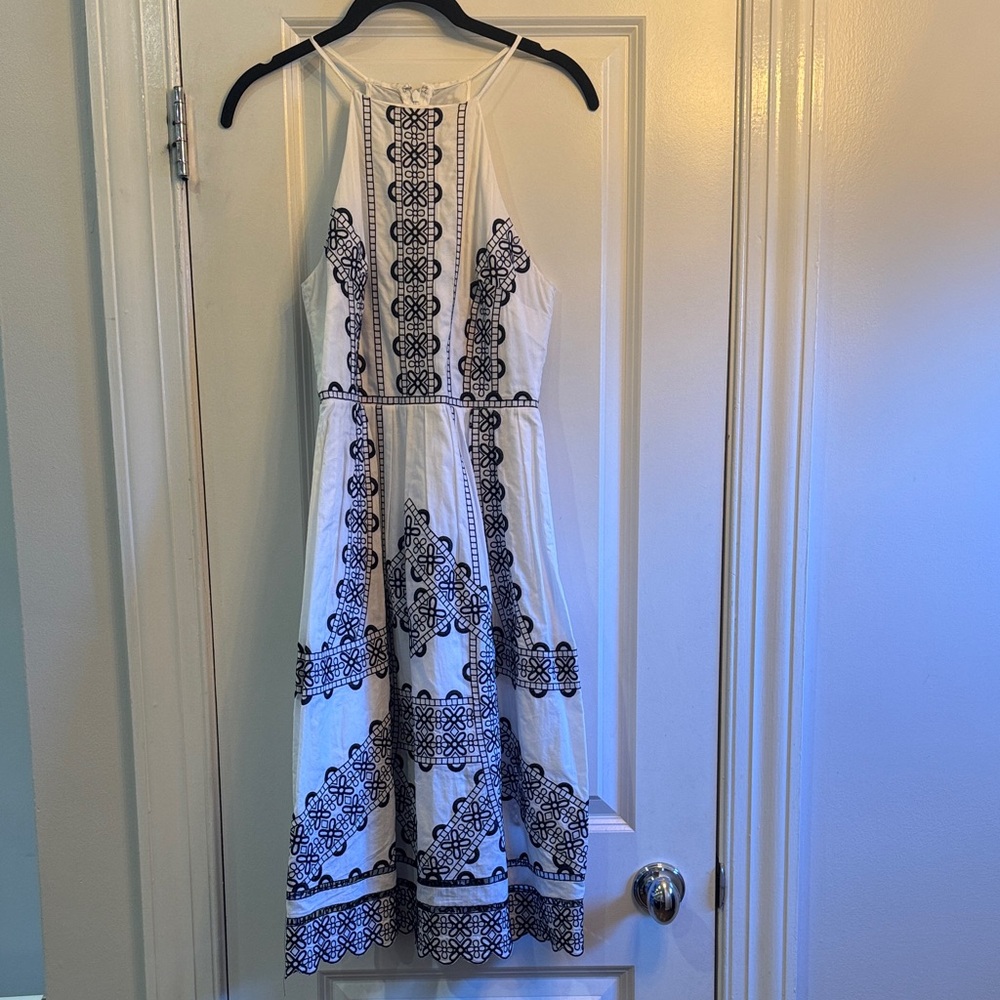 Parker White Dress with Black Embroidery